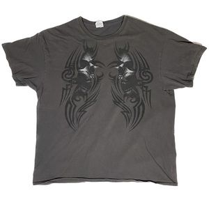 Y2K TRIBAL SKULLS T-SHIRT FRONT DESIGN GRAY M